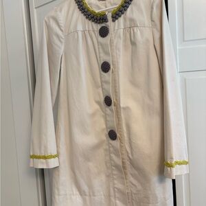 Boden Cream Coat with Gray and Yellow Accents